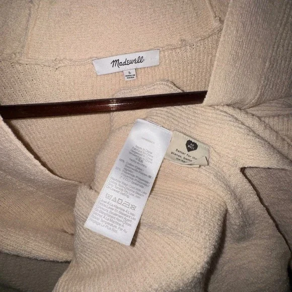 Madewell Birchmoor Cardigan Sweater Relaxed Fit Textured Ribbed Beige Large $98 - Picture 8 of 13